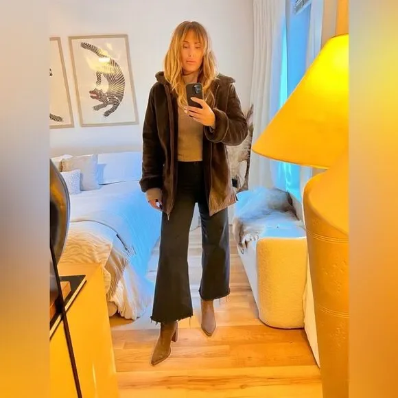 Suede leather brown fur lined jacket - Picture 4 of 14